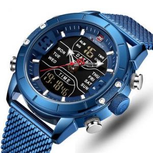 Alma shop שעונים NAVIFORCE 9153 Business Style LED Dual Digital Watch Waterproof Full Steel Quartz Watch