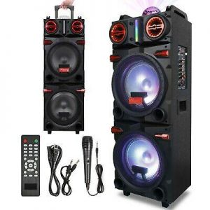 4,500W Bluetooth Speaker Rechargable Dual 10" Woofer Party FM Karaok DJ LED AUX