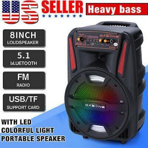 8" Bluetooth Party Speaker Portable FM Karaoke System Stereo Tailgate LED Bass