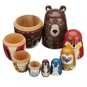 Alma shop צעצועים ותחביבים 5 Nesting Dolls Wooden Aniimal Bear Russian Doll Matryoshka Toy Decor Kid Gift