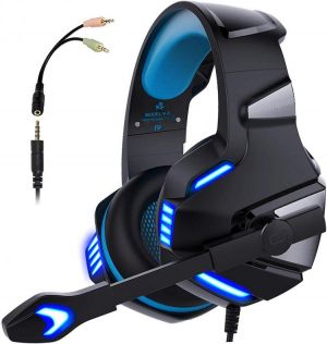 Alma shop ציוד לגיימרים Micolindun Gaming Headset for Xbox One, PS4, PC, Over Ear Gaming Headphones with Noise Cancelling Mic LED Light, Stereo Bass Surro